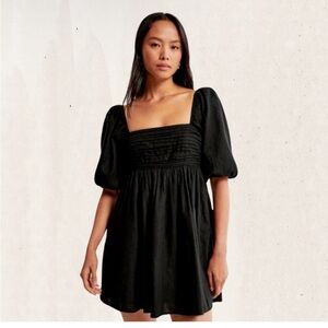 A&F Emerson Poplin Puff Sleeve Mini Dress Black NWT